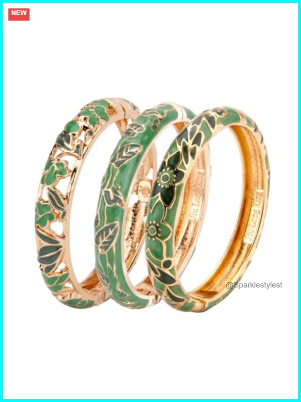 Gold Plated Cloisonne Enamel Hinged Cuff Bracelet Set